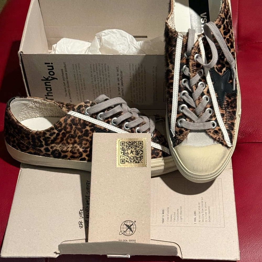 Golden Goose Leopard Print Sneakers with Gray Laces